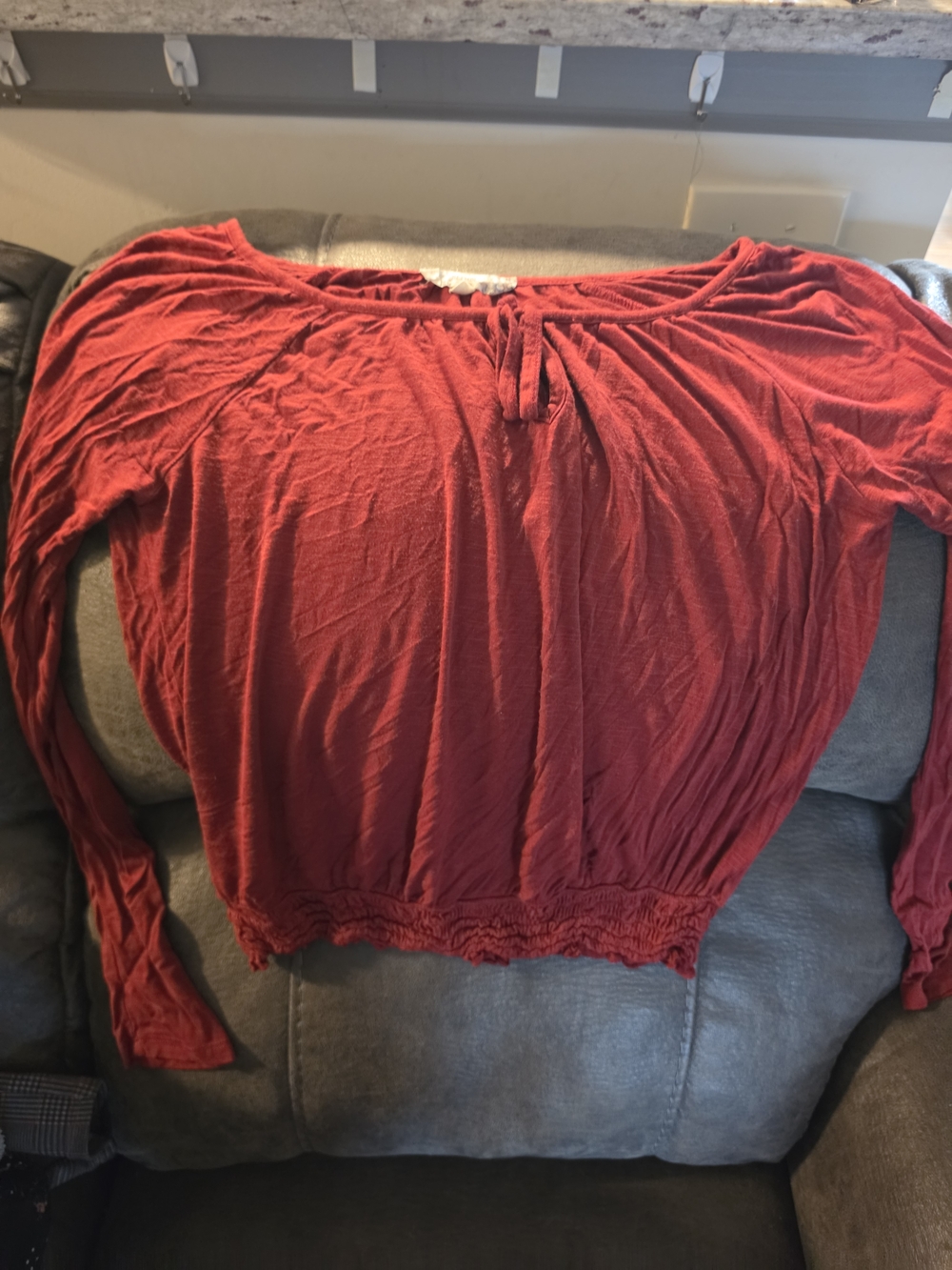 Women's Red Long-Sleeve Peasant Top - Unbranded